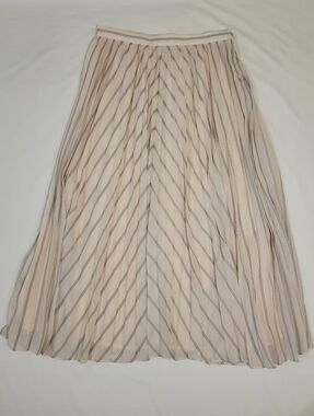Banana Republic Blush and Gray Striped Pleated Midi Skirt